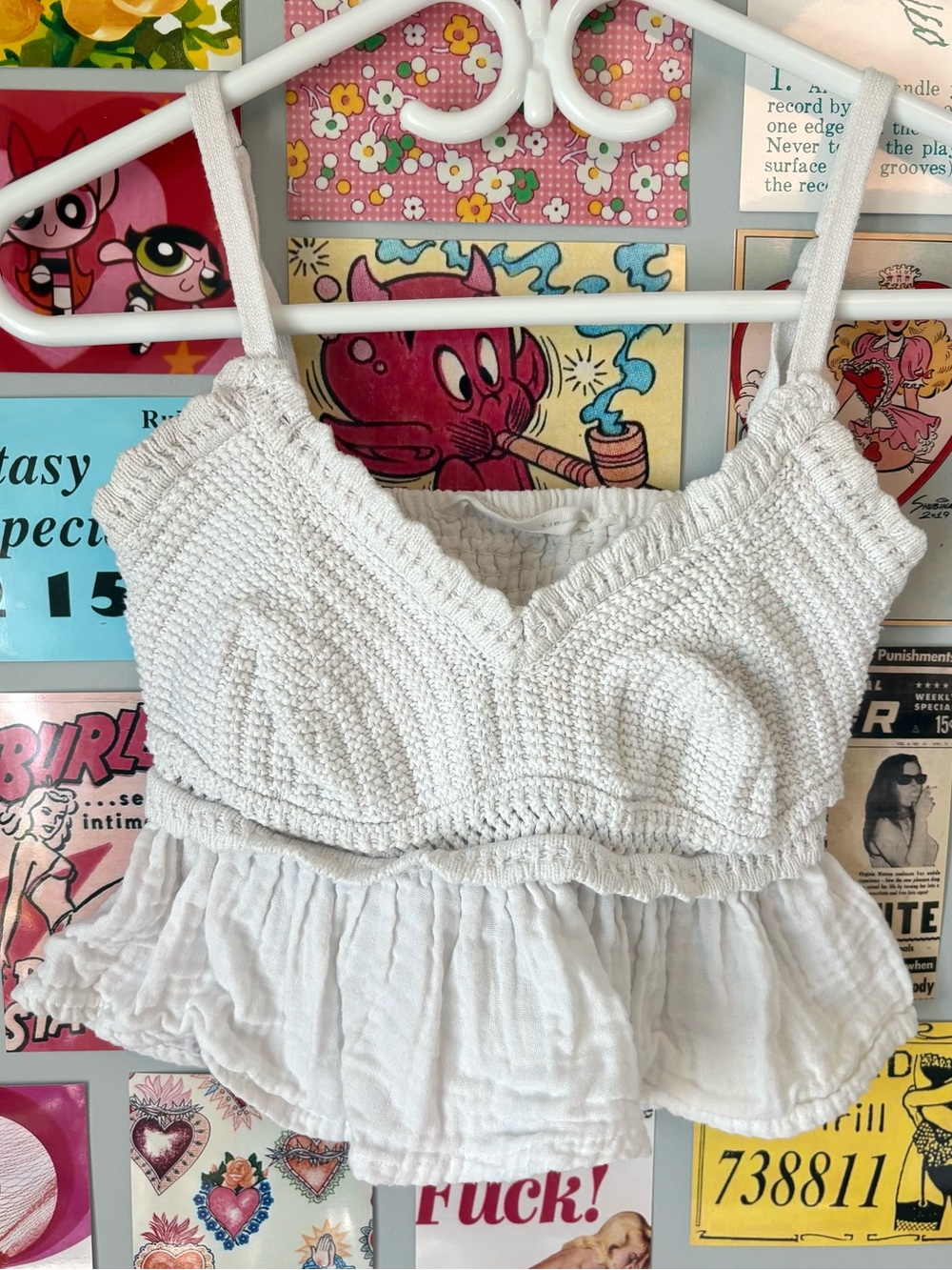 White Babydoll Knit Ruffled Crop Tank Top